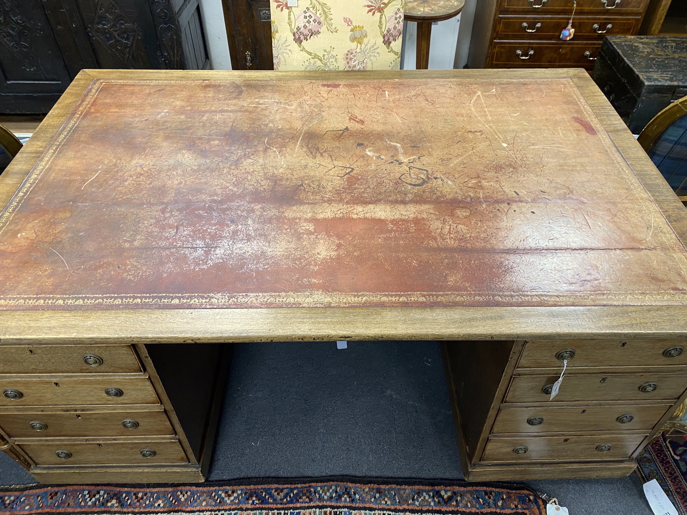 A 19th century mahogany pedestal partner's desk, length 182cm, depth 120cm, height 78cm